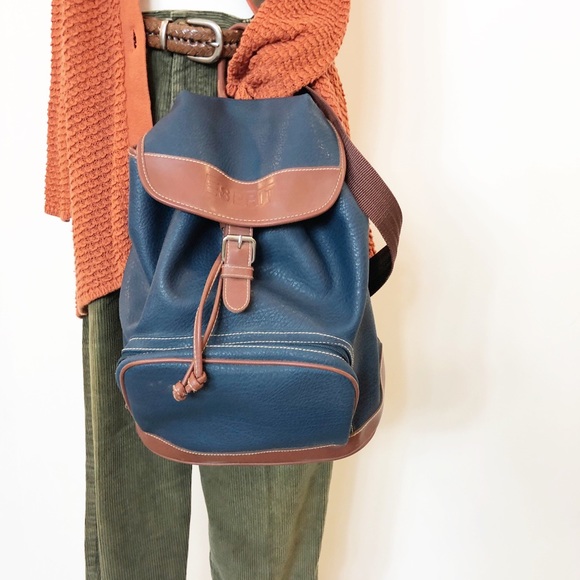 Vintage Backpack • Blue & Brown Vegan Leather - Picture 2 of 8